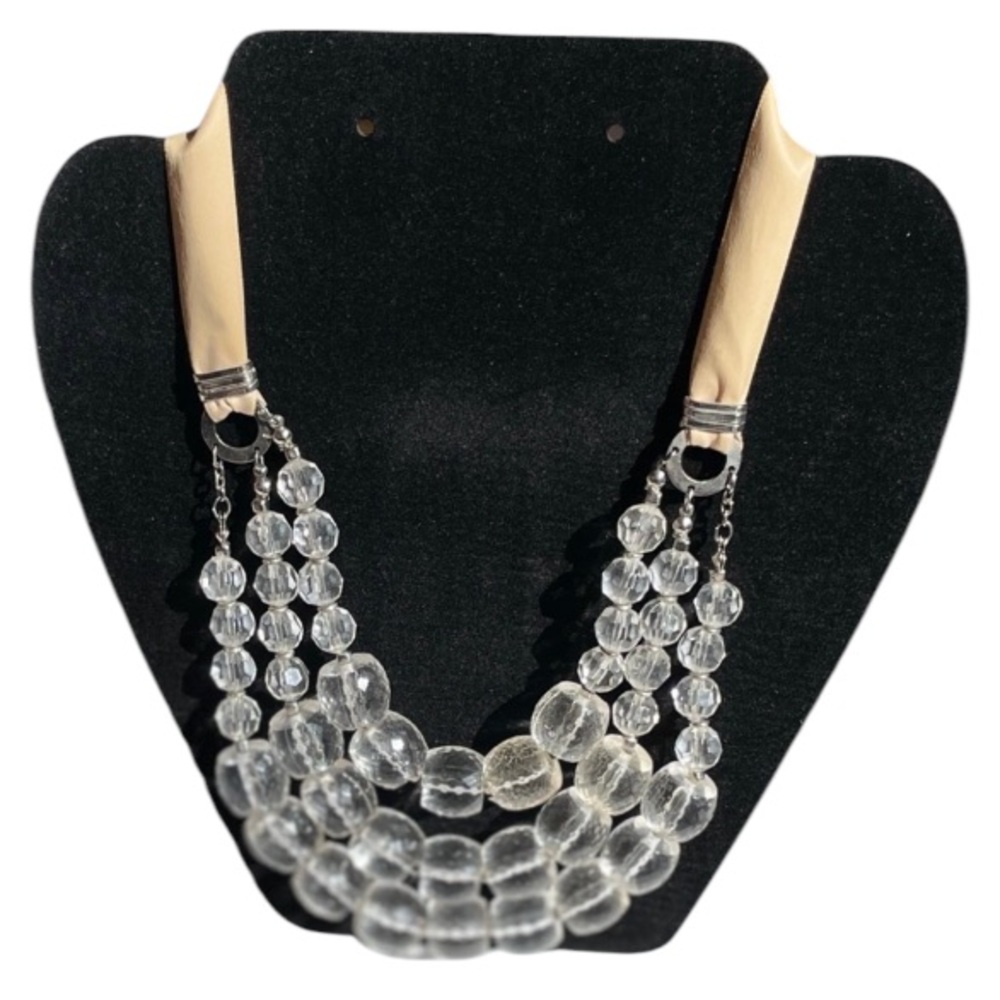 NY Collection Triple Strand Clear Bead Ribbon Necklace